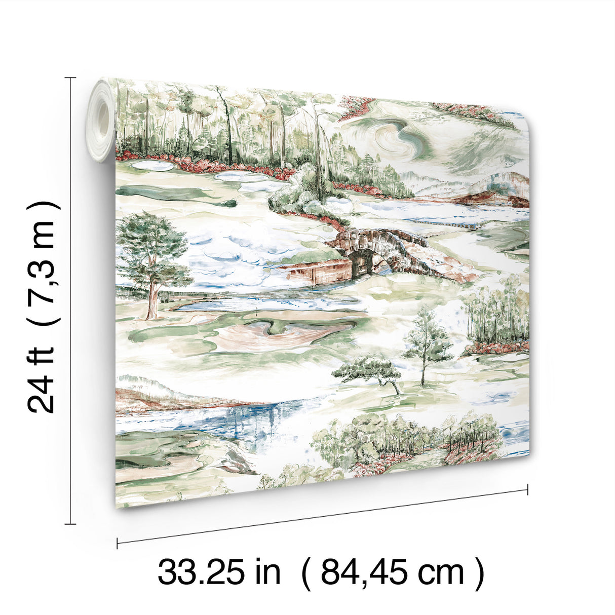 Hole In One Multicolor by Ronald Redding Watercolor Golf Course Landscape Scenic Unpasted Non Woven Wallpaper Private Reserve - 4211-83552