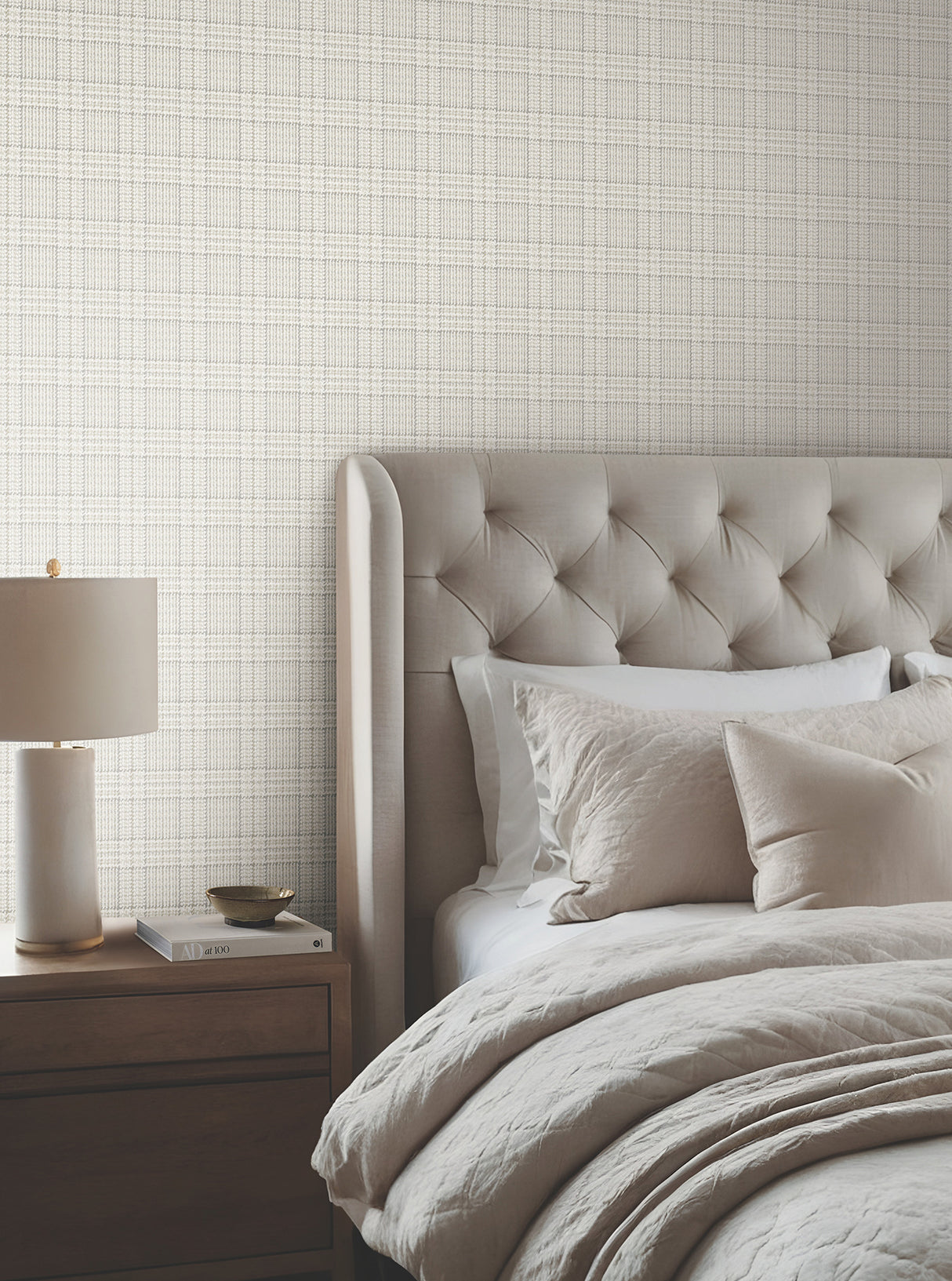 Harrington Plaid Neutral Glen Check by Ronald Redding Private Reserve Textured Non Woven Wallpaper Roll - 4211-83553