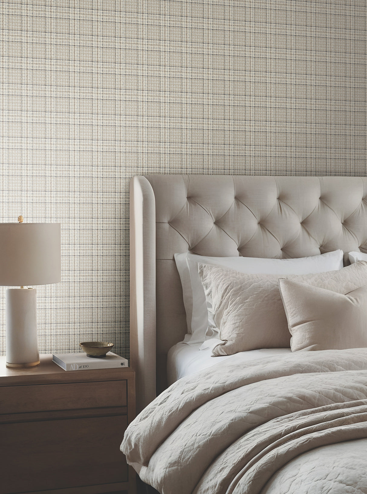 Harrington Plaid Light Brown Glen Check Textured Unpasted Non Woven Wallpaper by Ronald Redding Private Reserve - 4211-83554