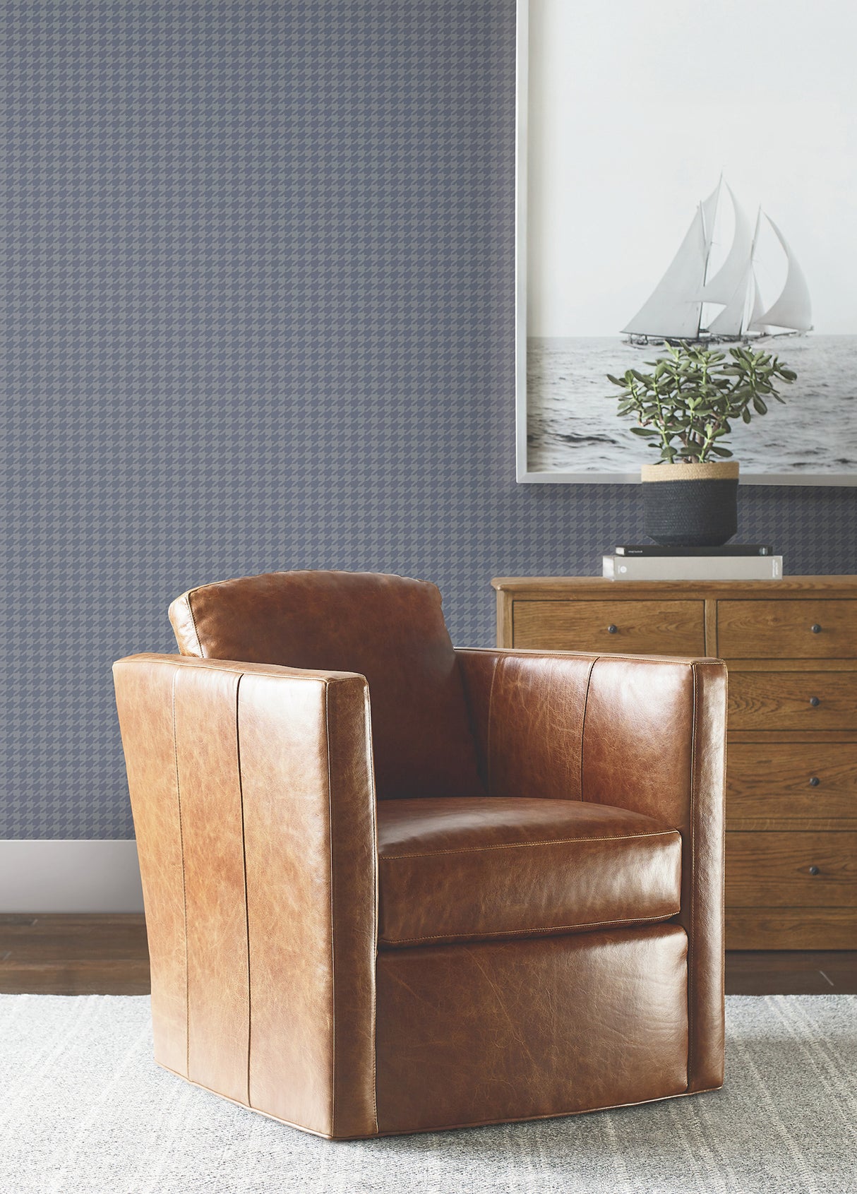 Watson Blue Houndstooth Small Print Non Woven Unpasted Washable Strippable Wallpaper by Ronald Redding Private Reserve - 4211-83560