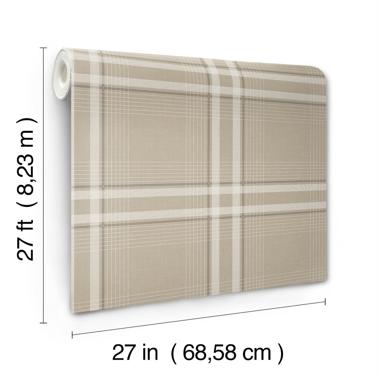 Country Club Plaid Taupe by Ronald Redding Sophisticated Faux Linen Plaid Wallpaper from the Private Reserve Collection - 4211-83564