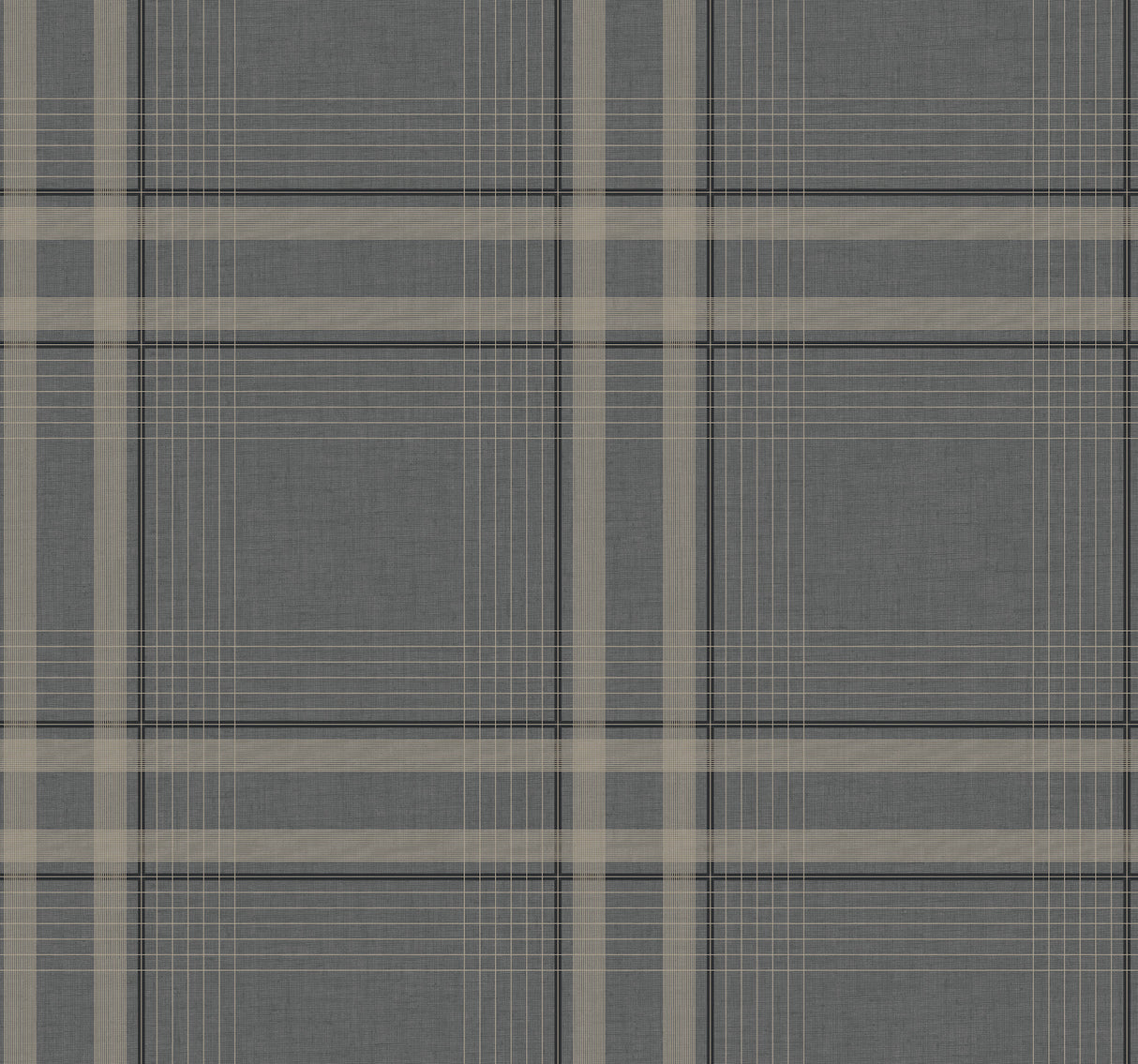 Country Club Plaid Charcoal Faux Linen Wallpaper by Ronald Redding - 4211-83565