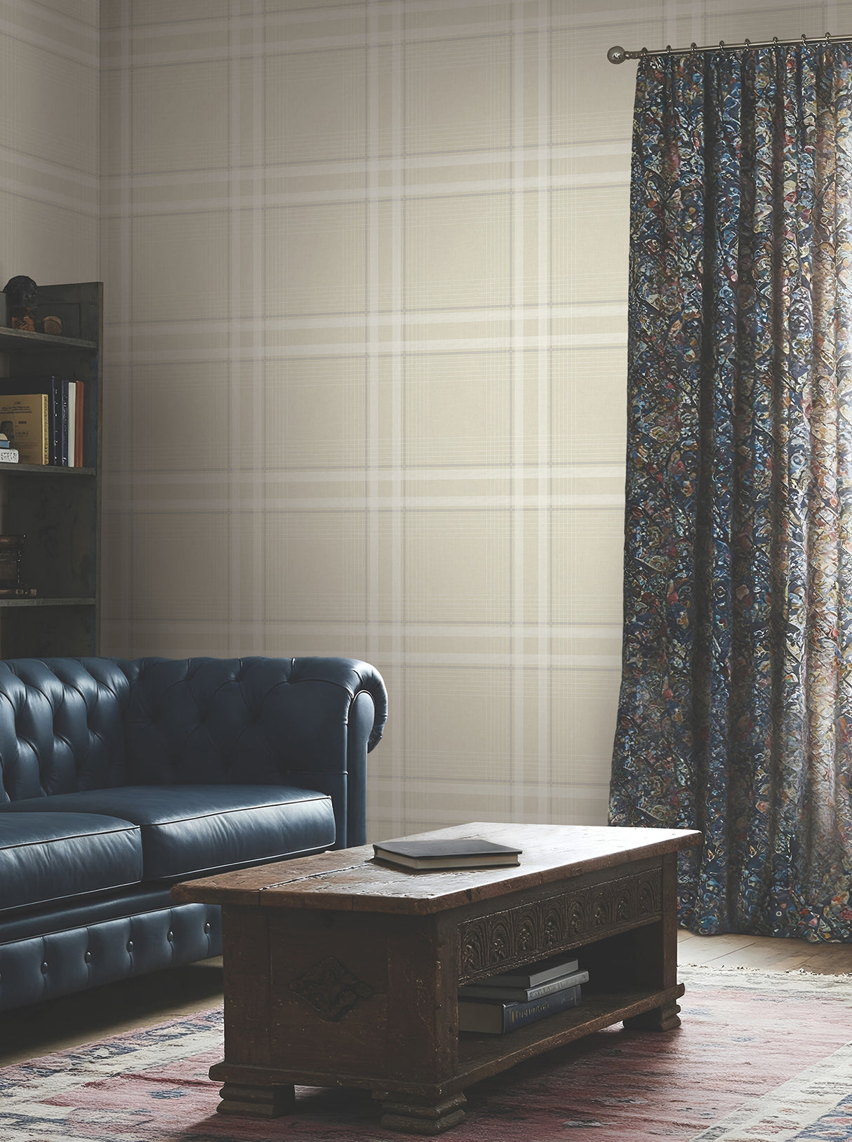 Country Club Plaid Beige Faux Linen by Ronald Redding Washable Strippable Non Woven Wallpaper, Private Reserve Collection 4211-83566