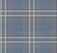 Country Club Plaid Denim Faux Linen Wallpaper featuring a sophisticated plaid pattern with brick red and white lines on a denim blue faux linen ground by Ronald Redding Designs - 4211-83567