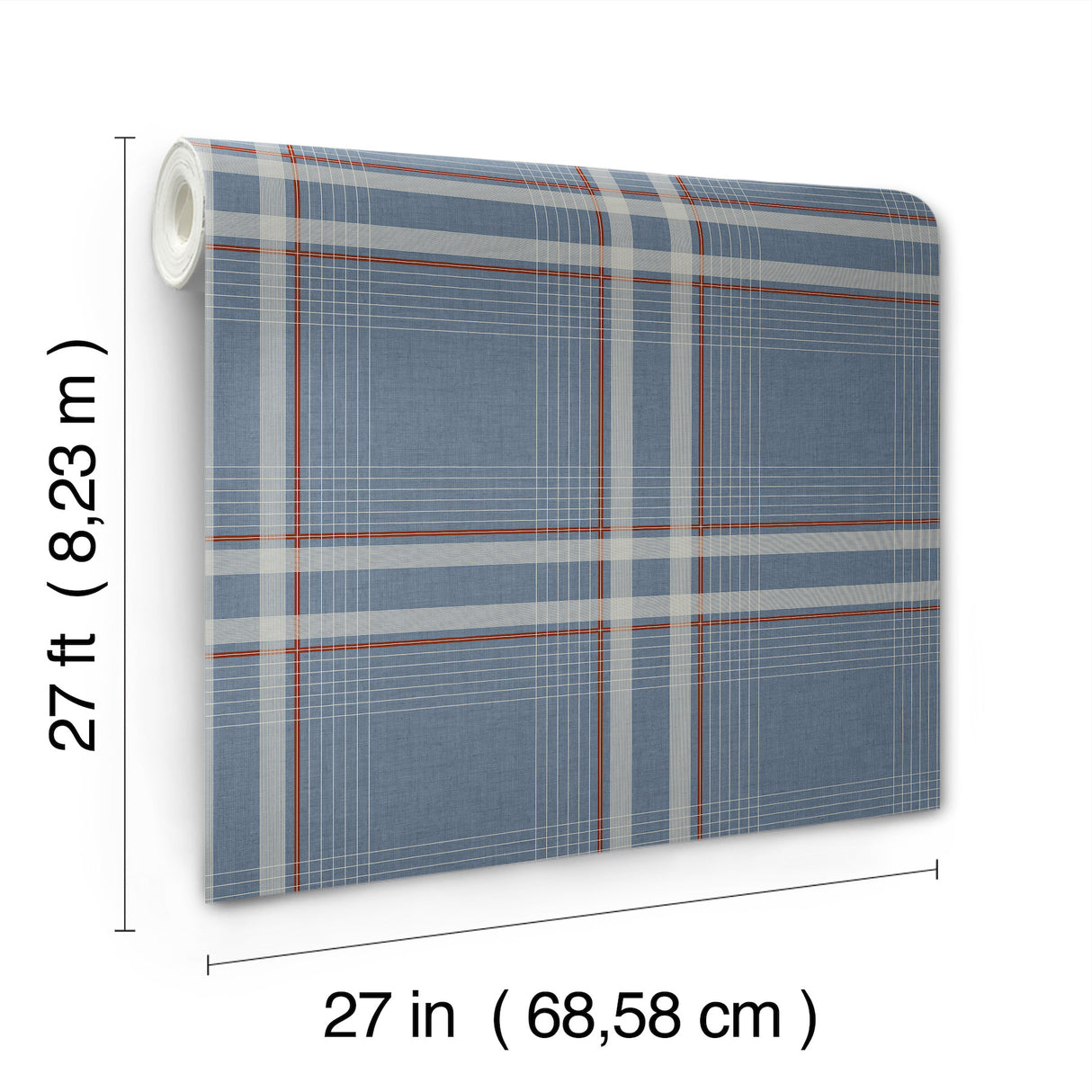 Country Club Plaid Denim Faux Linen Wallpaper in Denim Blue by Ronald Redding Designs Private Reserve Collection - 4211-83567