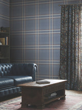 Country Club Plaid Denim Faux Linen Wallpaper in Denim Blue by Ronald Redding Designs Private Reserve Collection - 4211-83567