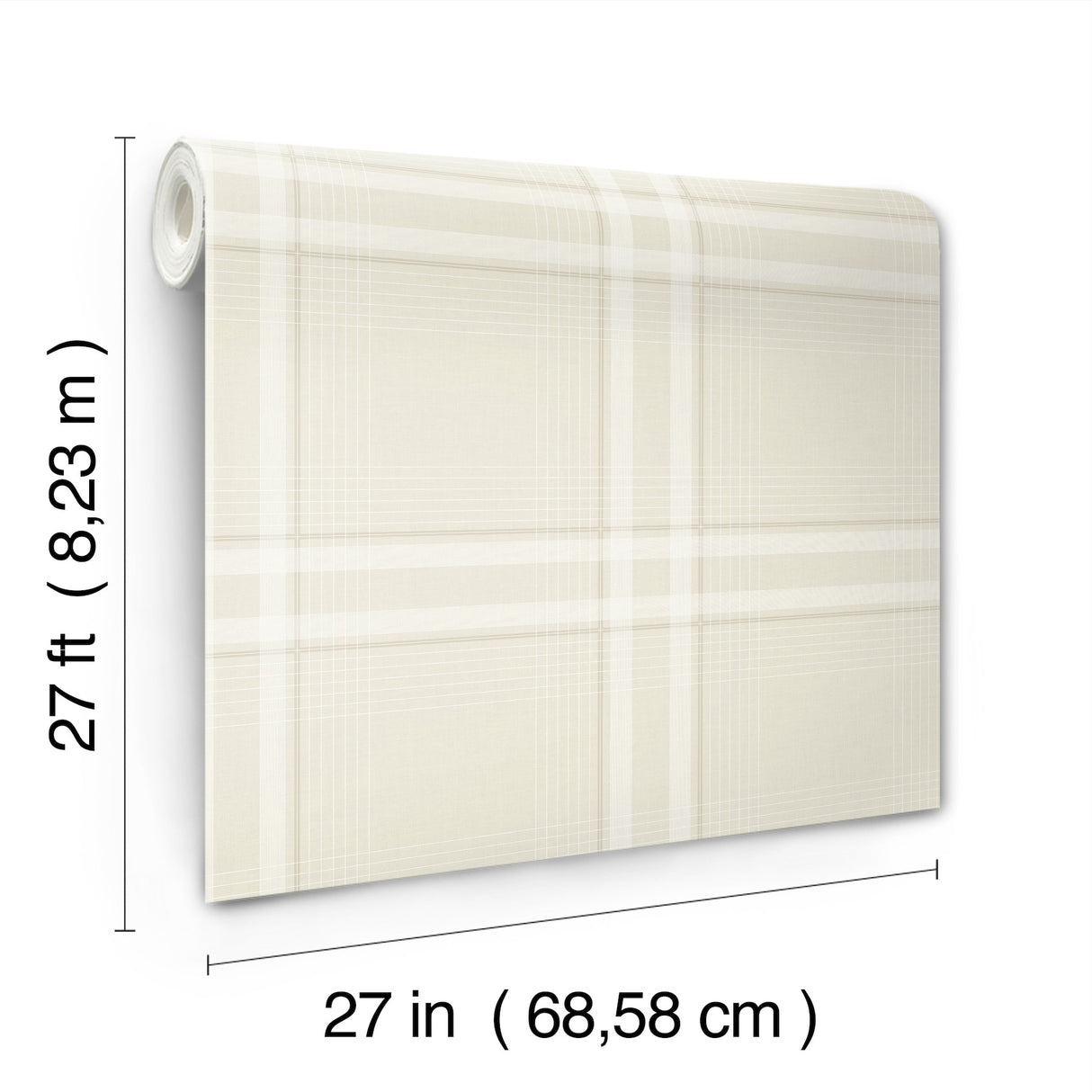 Country Club Plaid Dove by Ronald Redding Sophisticated Neutral Faux Linen Plaid Unpasted Non Woven Wallpaper Private Reserve - 4211-83568