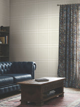 Country Club Plaid Dove by Ronald Redding Sophisticated Neutral Faux Linen Plaid Unpasted Non Woven Wallpaper Private Reserve - 4211-83568