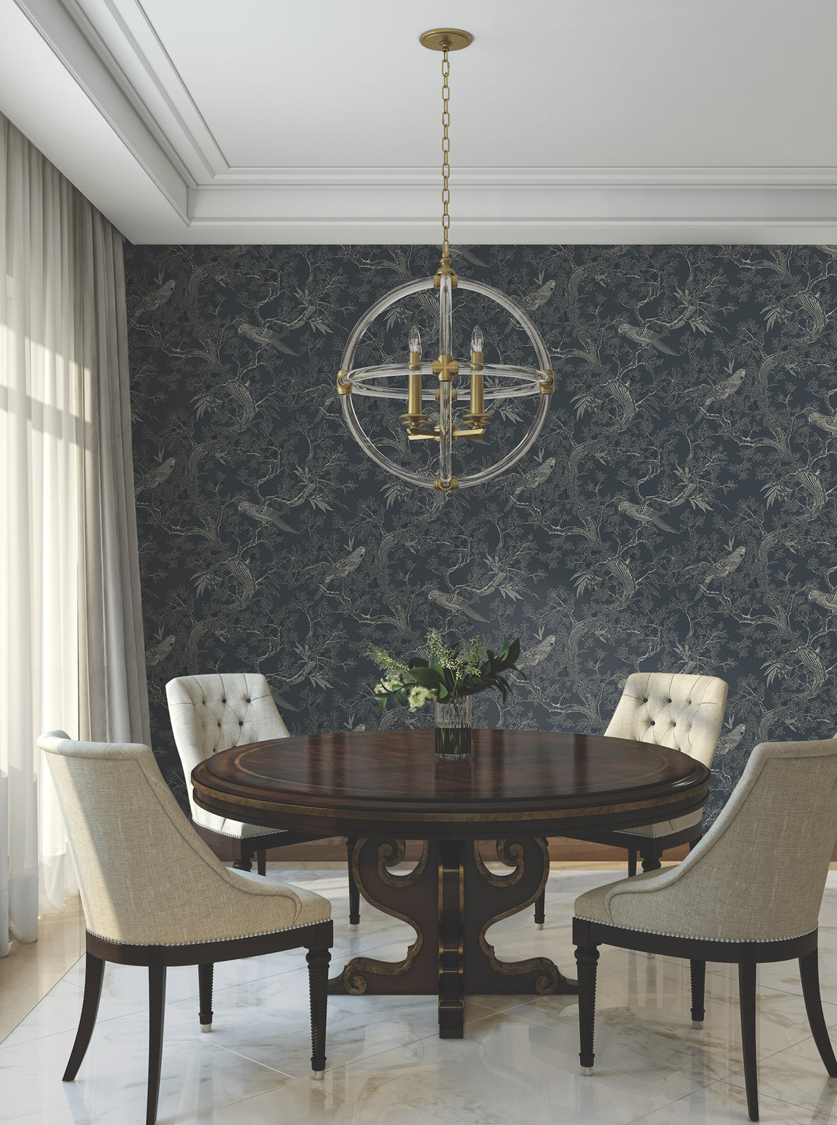 Regal Ridge Dark Blue Trailing Tree by Ronald Redding Botanical Parrot Wallpaper - York 4211-83569