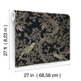 Regal Ridge Black by Ronald Redding Trailing Berry Tree with Parrots Botanical Non Woven Unpasted Wallpaper Private Reserve - 4211-83570