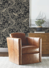 Regal Ridge Black by Ronald Redding Trailing Berry Tree with Parrots Botanical Non Woven Unpasted Wallpaper Private Reserve - 4211-83570