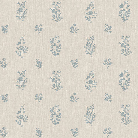 Petit Fleurs blue floral wallpaper by Boråstapeter for Schumacher, hand-painted wildflower sprigs on a neutral background
