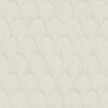 Golden Arches wallpaper in stone and gold with overlapping arches and subtle metallic accents, designed by Boråstapeter for Schumacher.