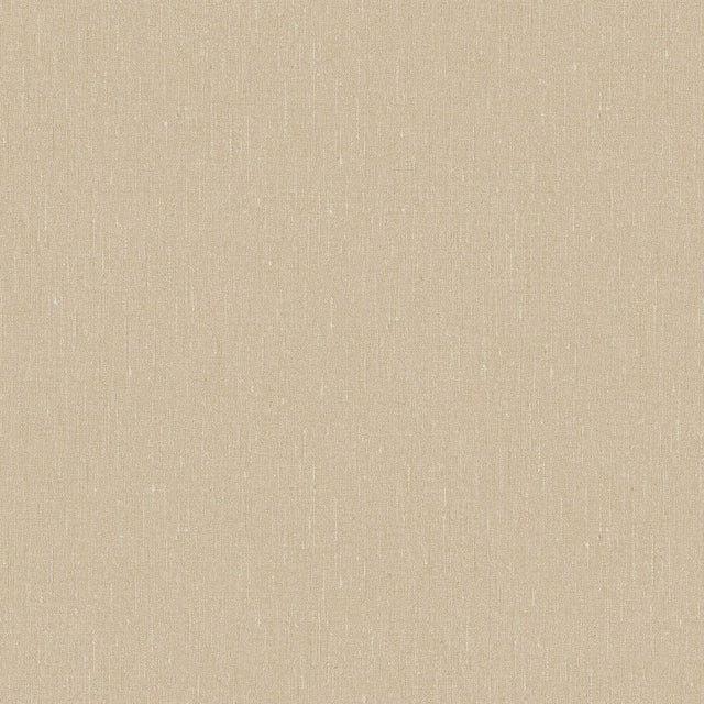 Golden linen textured wallpaper by Boråstapeter for Schumacher, shown in a minimalist Scandinavian interior setting.