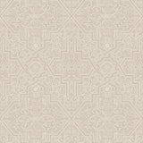 Rosenvinge wallpaper in natural by Boråstapeter for Schumacher, featuring looping vines, leaves, and roses in a geometric pattern.