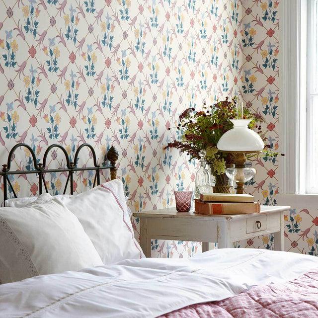 TESSIN Multi-Colored Trellis Floral Wallpaper by Boråstapeter – Schumacher 4504