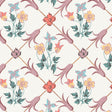 TESSIN wallpaper by Boråstapeter for Schumacher, a Rococo-inspired trellis motif with whimsical multi-colored flowers.