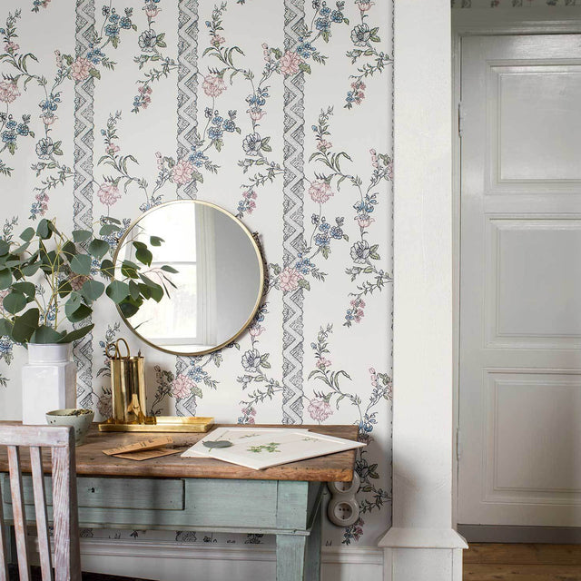 Slottsteatern Multi by Boråstapeter Classic Swedish Floral Wallpaper – Schumacher 4507
