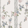 Slottsteatern by Boråstapeter for Schumacher. Classic Swedish floral wallpaper with vertical bands in multi-color.