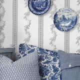 DROTTNINGHOLM Grey by Boråstapeter Elegant Floral Stripe Wallpaper – Schumacher 4508