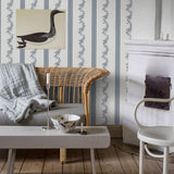Drottningholm Blue Floral Stripe Wallpaper by Boråstapeter – Schumacher 4509
