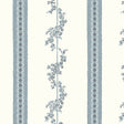 Drottningholm blue floral and banded daisy stripe wallpaper by Boråstapeter for Schumacher, shown in a Scandinavian-inspired living room.