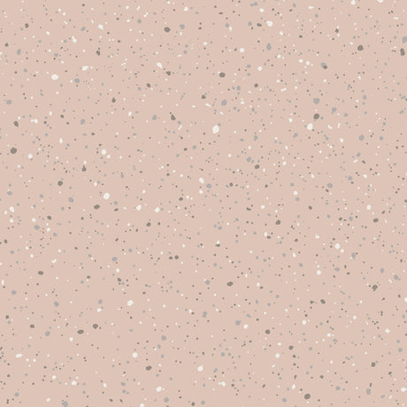 Johan Petal by Boråstapeter, a splatter-paint dotted wallpaper in soft pink tones, shown in detail and styled interior.