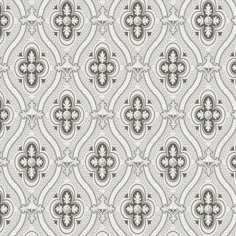 Pigkammaren wallpaper in umber by Boråstapeter for Schumacher, featuring a stylized medallion pattern in a classic, regal style.
