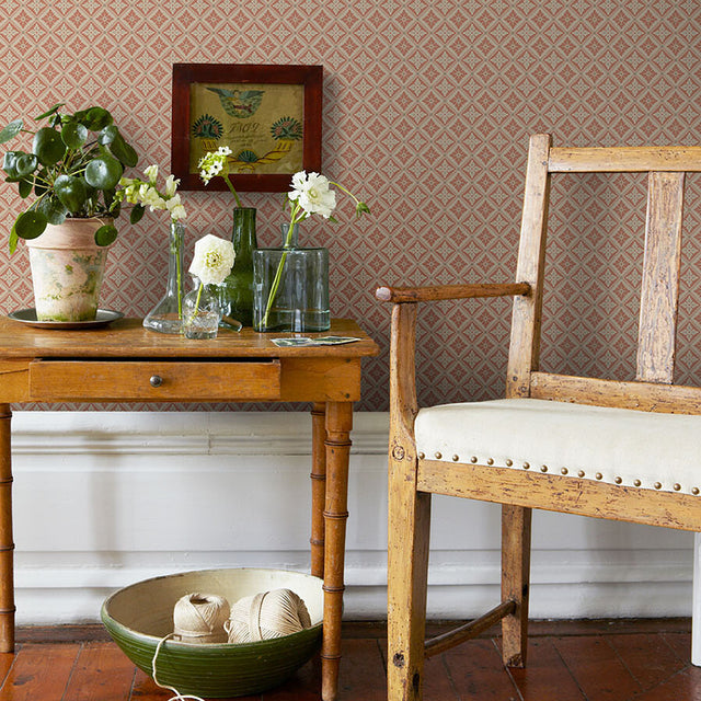 Loka Terracotta by Boråstapeter Geometric Floral Wallpaper – Schumacher 4530
