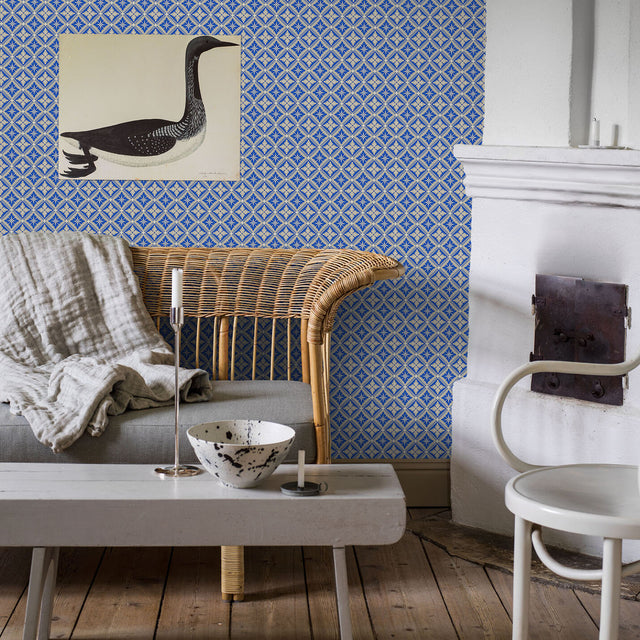 Loka Cobalt by Boråstapeter Geometric Floral Wallpaper – Schumacher 4531