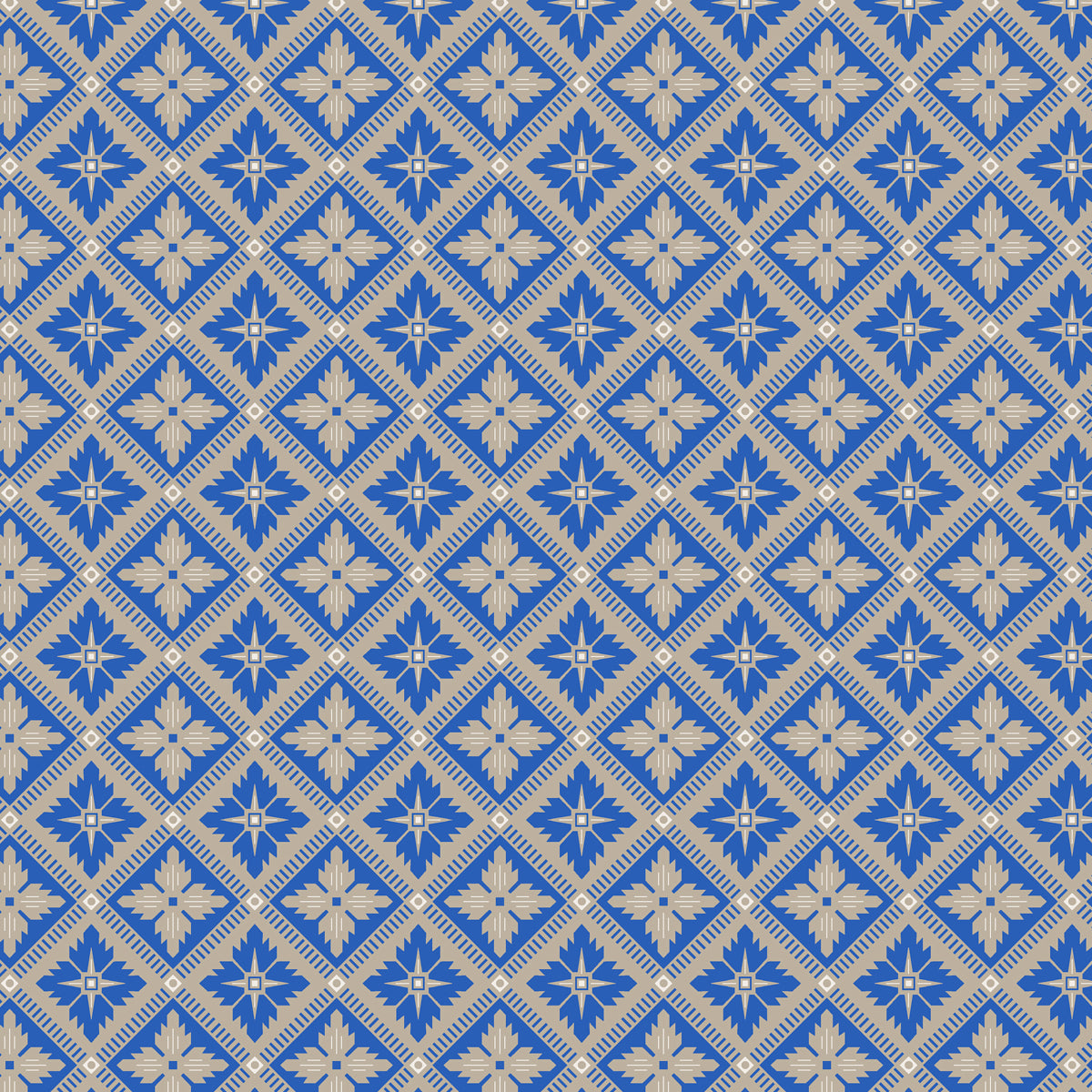 Loka Cobalt geometric floral wallpaper by Boråstapeter for Schumacher, shown in a cozy living room setting.