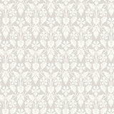 Nora grey Art Nouveau floral wallpaper by Boråstapeter for Schumacher, shown in a styled living room and pattern close-up.