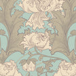 SIRI wallpaper in mineral colorway by Boråstapeter for Schumacher, featuring large-scale stylized florals in blue and beige tones.