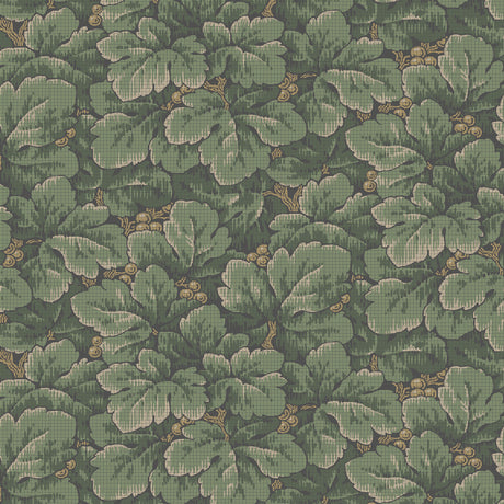 Waldemar Spruce wallpaper by Boråstapeter for Schumacher, lush leafy green botanical pattern on wall