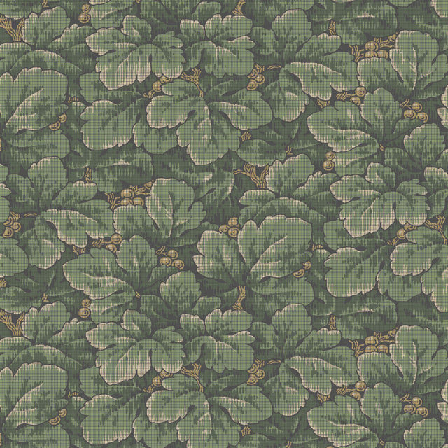 Waldemar Spruce wallpaper by Boråstapeter for Schumacher, lush leafy green botanical pattern on wall