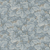 Waldemar wallpaper by Boråstapeter for Schumacher, featuring lush blue leafy botanical pattern inspired by 19th-century tapestries.