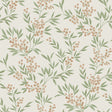 Forest Berries wallpaper by Boråstapeter for Schumacher, featuring leafy green branches and soft stone-colored berries on a light background.
