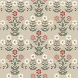 Sippor wallpaper by Boråstapeter for Schumacher, featuring a cheerful 1920s Scandinavian floral pattern in pinks and natural tones.
