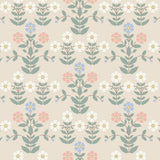 Sippor wallpaper by Boråstapeter for Schumacher, featuring a cheerful 1920s Scandinavian floral pattern in multi-color.