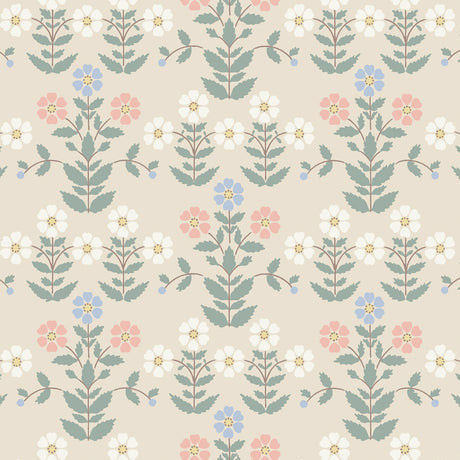 Sippor wallpaper by Boråstapeter for Schumacher, featuring a cheerful 1920s Scandinavian floral pattern in multi-color.