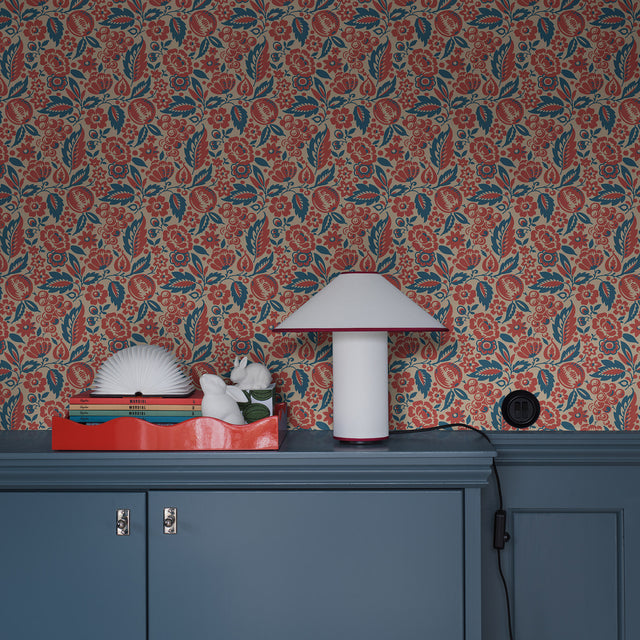 Elise Red and Blue by Boråstapeter Scandinavian Floral Wallpaper – Schumacher 4816