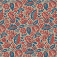 Elise wallpaper by Boråstapeter for Schumacher, featuring a dense allover pattern of red and blue flowers, foliage, and fruit in a Scandinavian folk art style.