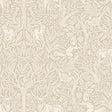 Under the Elder Tree wallpaper in Stone by Boråstapeter for Schumacher, featuring whimsical forest animals and foliage in a neutral colorway.