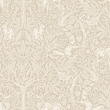 Under the Elder Tree wallpaper in Stone by Boråstapeter for Schumacher, featuring whimsical forest animals and foliage in a neutral colorway.
