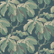 KASTANJ wallpaper in Spruce by Boråstapeter for Schumacher, featuring large-scale stylized chestnut branches in green on a deep background.