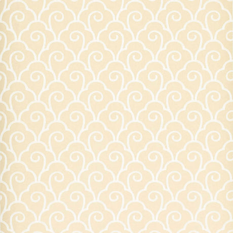 Scallop Filigree cream wallpaper with a stylized, scrolling filigree pattern by Schumacher