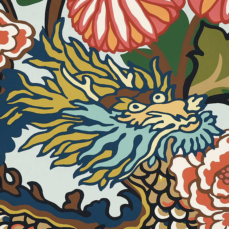 CHIANG MAI DRAGON Aquamarine by Schumacher Art Deco Chinoiserie Wallpaper – Schumacher 5001060