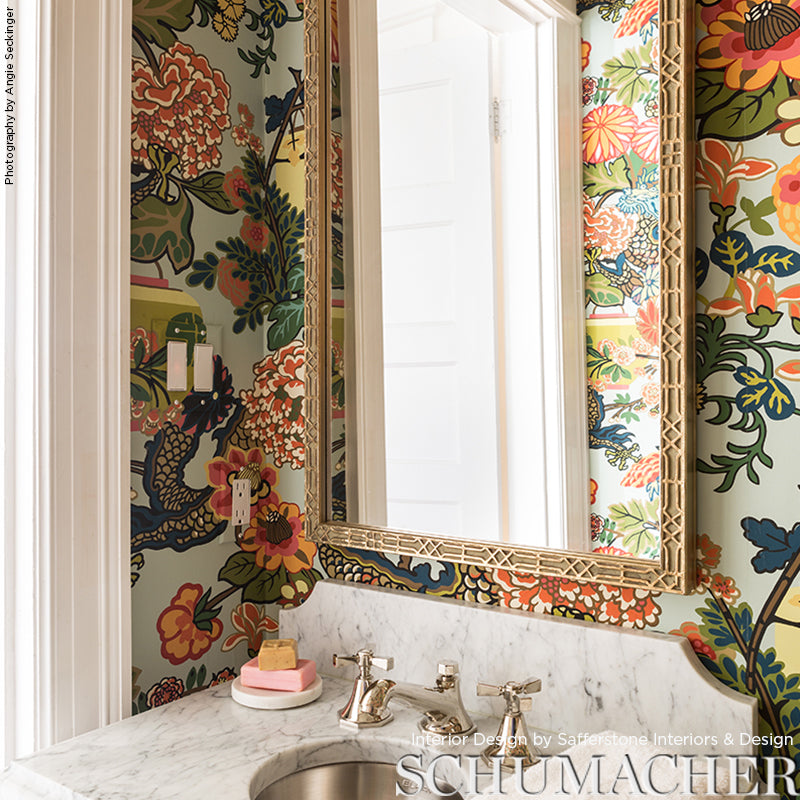 CHIANG MAI DRAGON Aquamarine by Schumacher Art Deco Chinoiserie Wallpaper – Schumacher 5001060