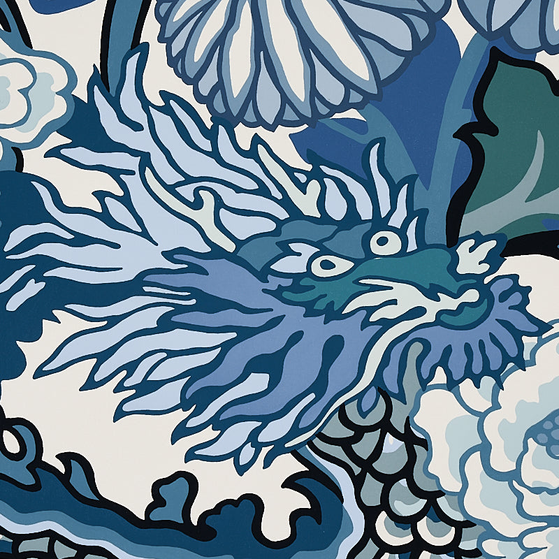 Chiang Mai Dragon China Blue by Schumacher Iconic Chinoiserie Dragon Wallpaper – Schumacher 5001062