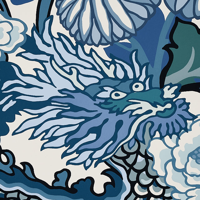 Chiang Mai Dragon China Blue by Schumacher Iconic Chinoiserie Dragon Wallpaper – Schumacher 5001062